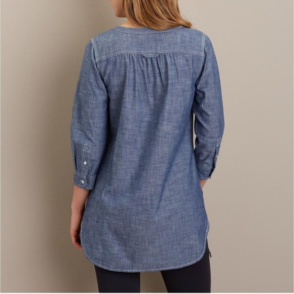 Duluth Trading Co Chambray Denim Tunic Top Organic Cotton Blue Size XL - Picture 2 of 6